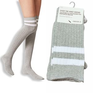 Light Grey with white stripes Over The Knee Socks